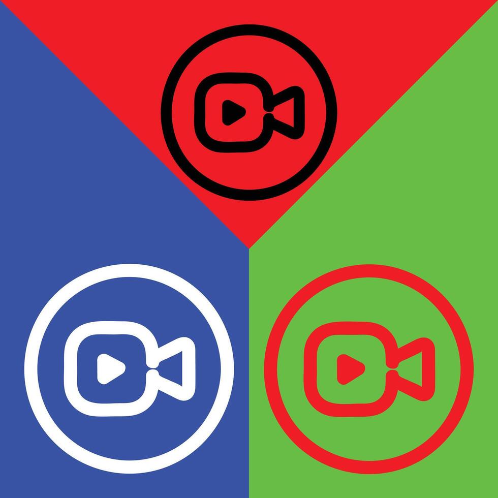video bewerken of video spelen app vector icoon, schets stijl, geïsoleerd Aan rood, groen en blauw achtergrond.
