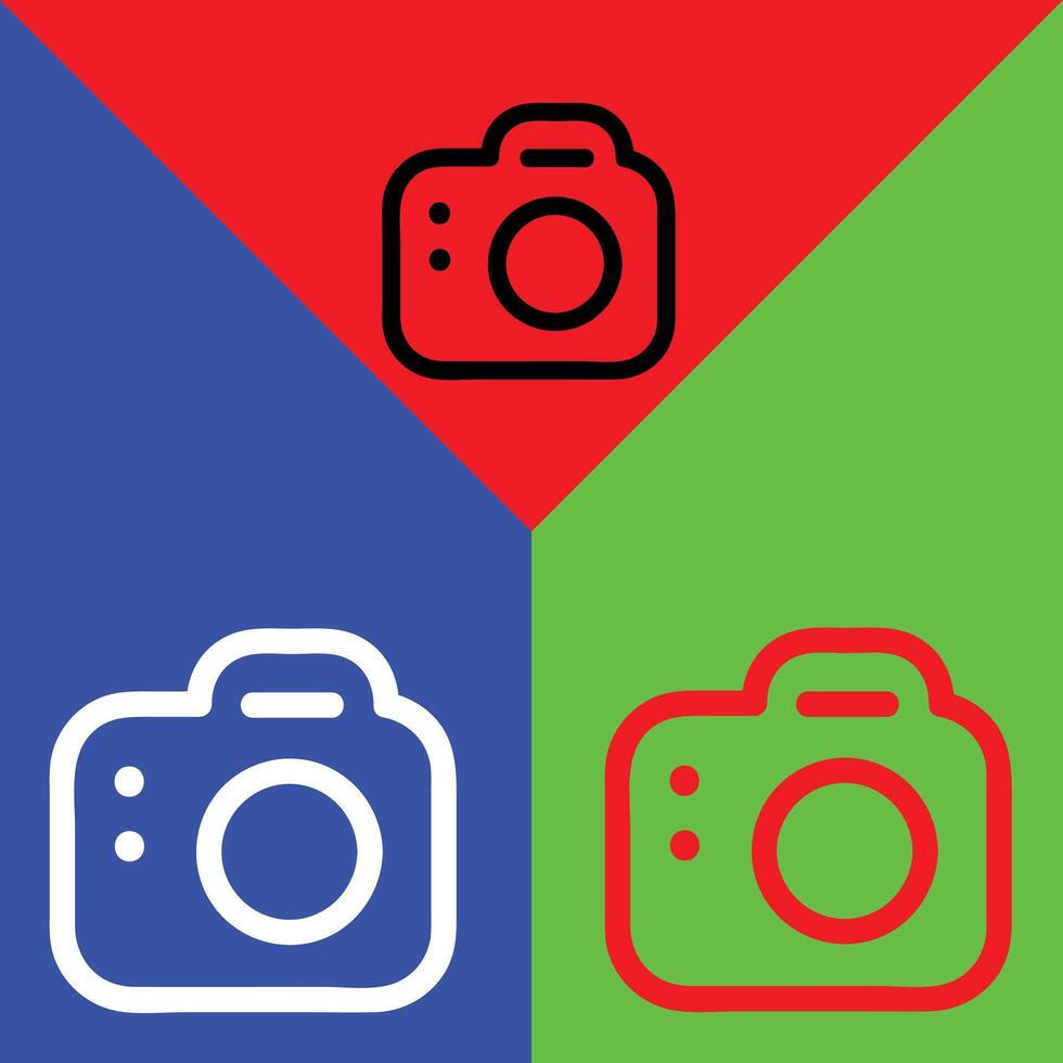 camera vector icoon, schets stijl, geïsoleerd Aan rood, groen en blauw achtergrond.