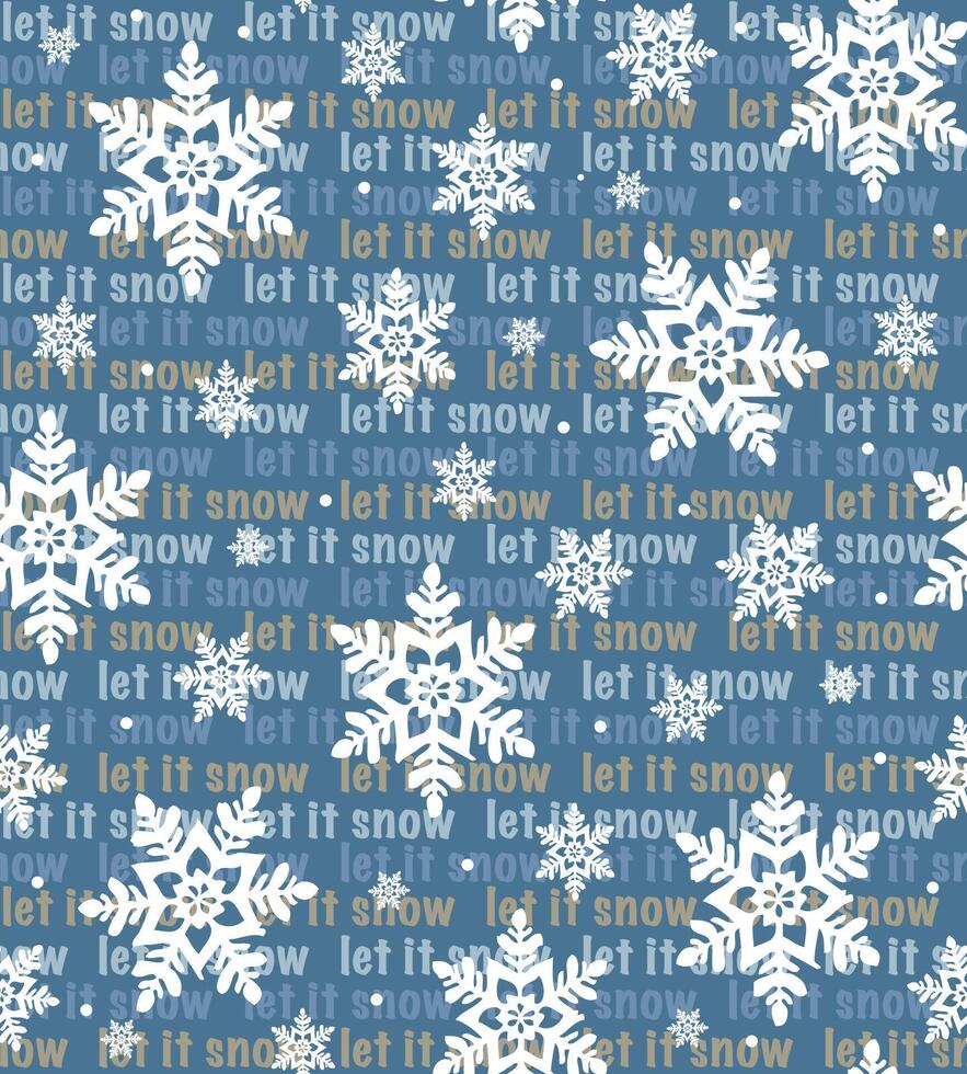 naadloos patroon van Kerstmis sneeuwvlokken met laat het sneeuw formuleringen, blauw achtergrond-kerst vector ontwerp