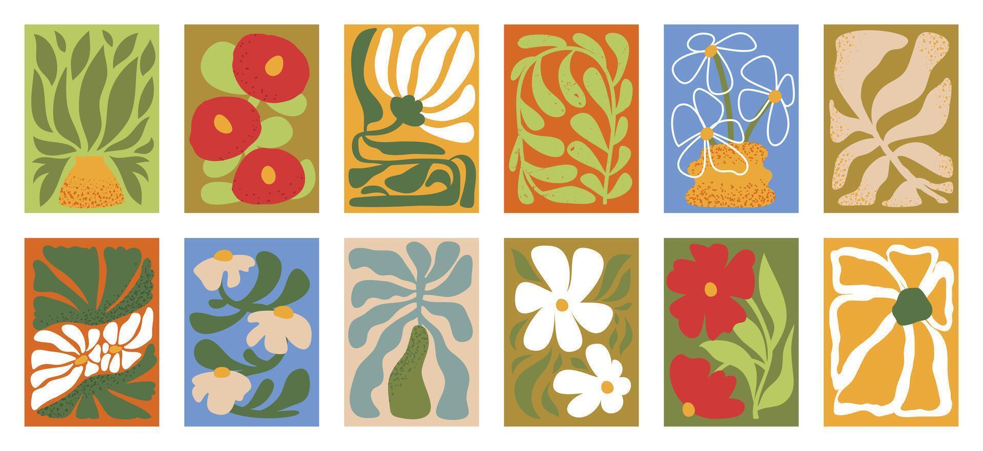 botanisch tekening achtergrond vector set. bloem en bladeren abstract vorm tekening kunst ontwerp voor afdrukken, behang, clip art, muur kunst voor huis decoratie.