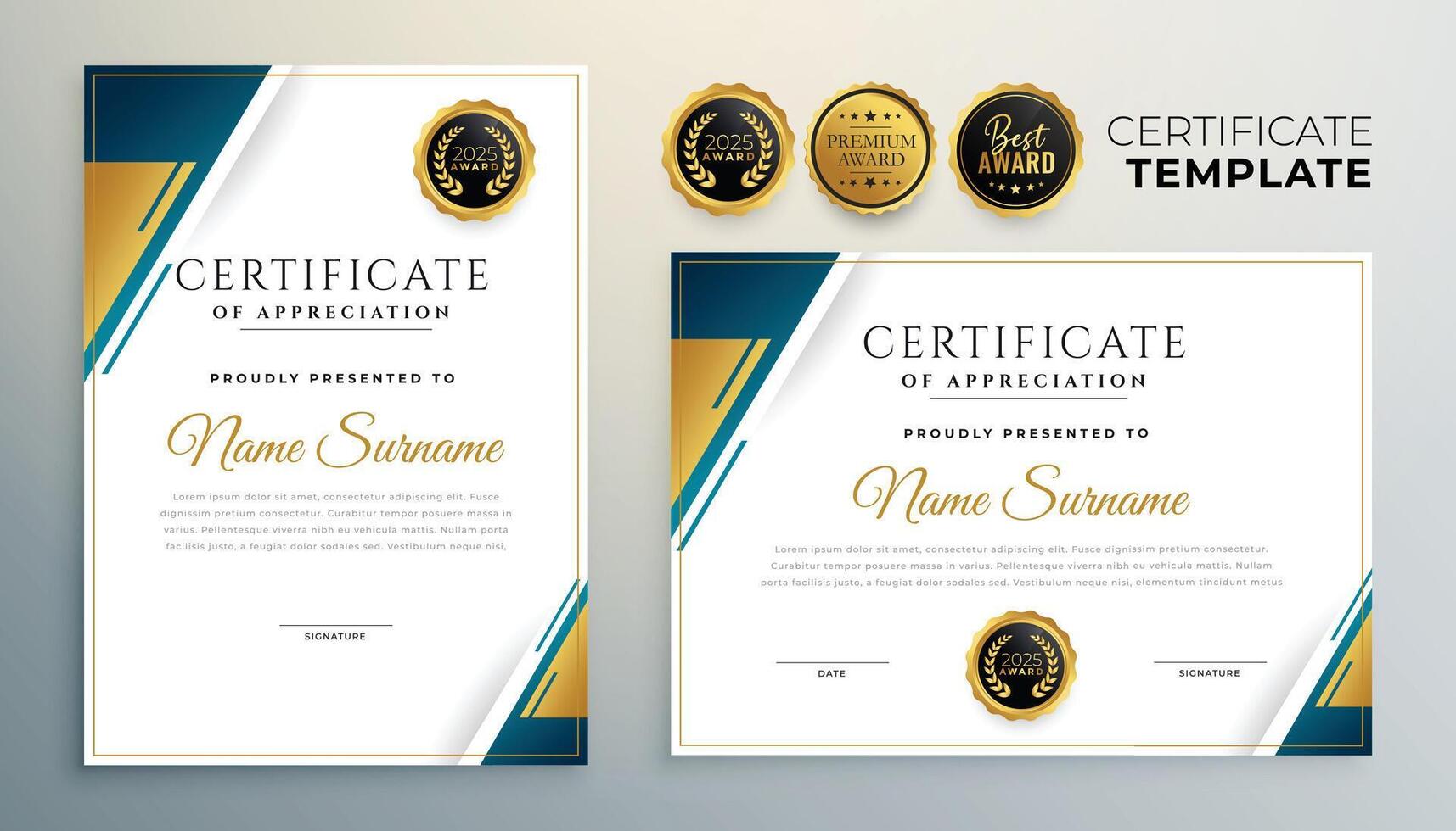 elegant certificaat van prestatie sjabloon voor zakelijke herkenning of eer vector
