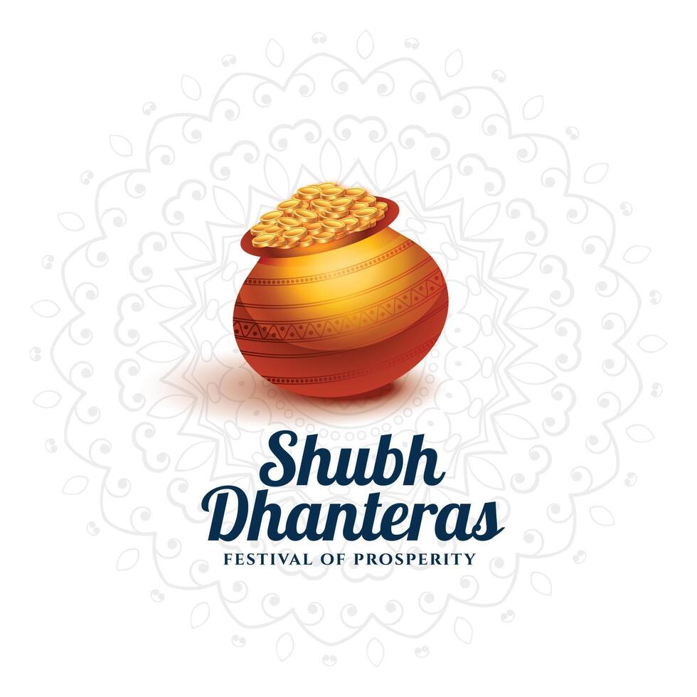 elegant en traditioneel gelukkig dhanteras religieus achtergrond met gouden munt pot vector