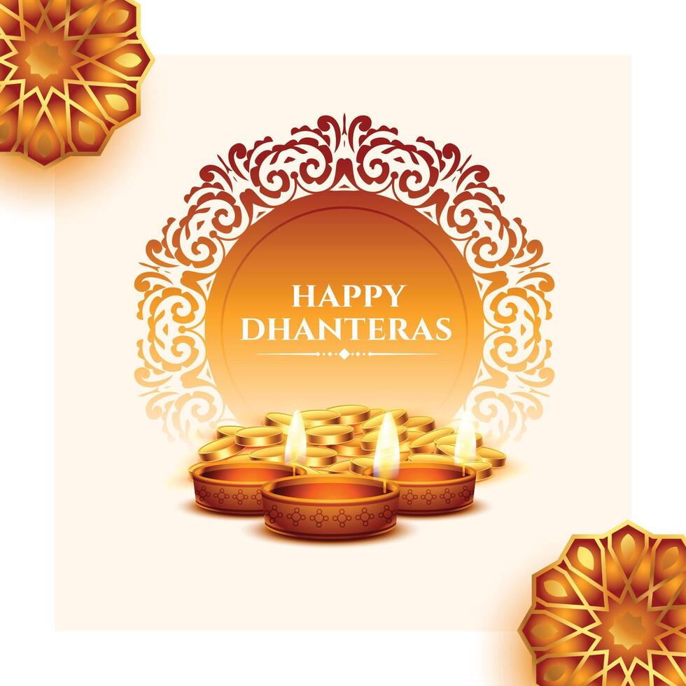 Hindoe festival gelukkig dhanteras viering achtergrond met olie diya decoratie vector