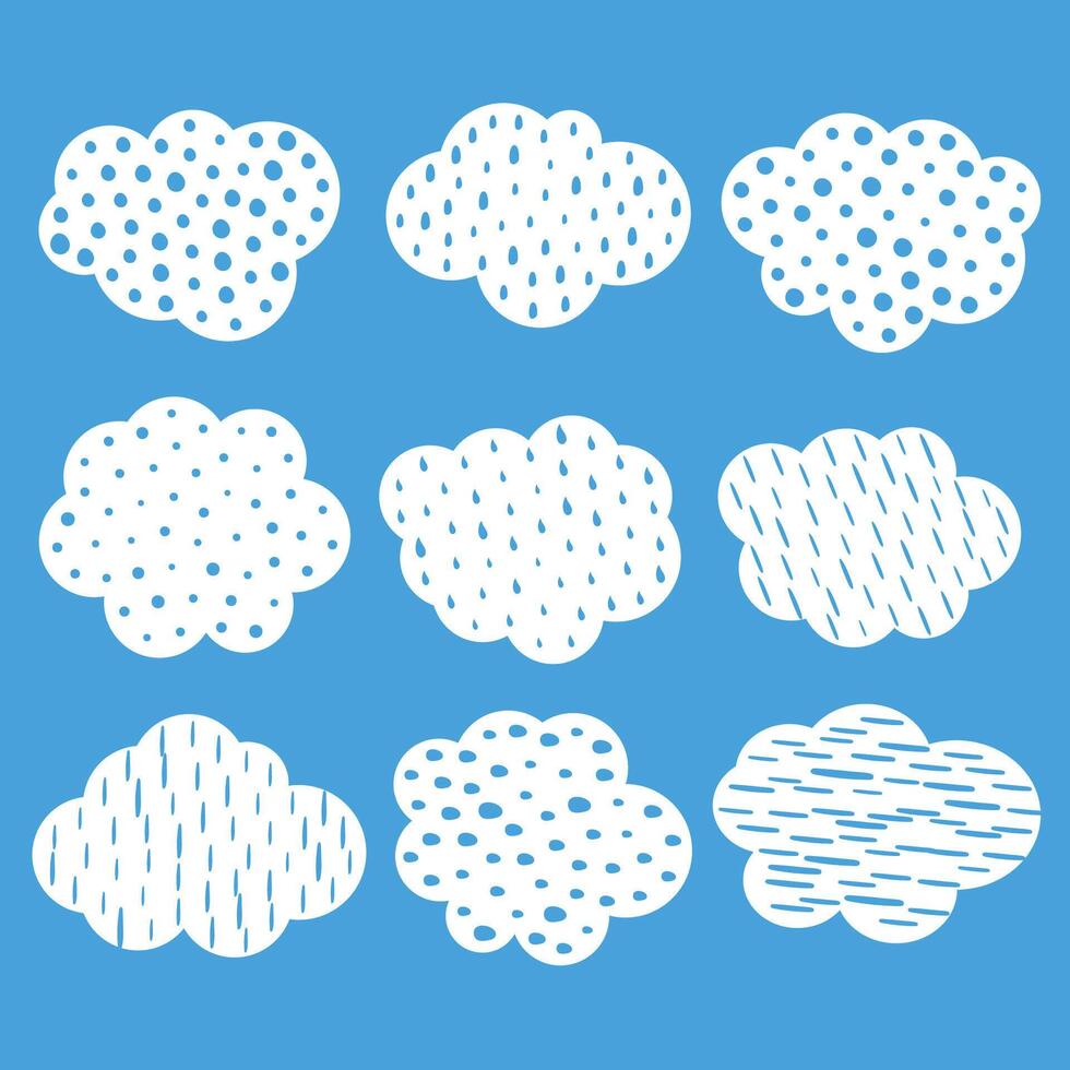 tekening stijl schattig regen patroon wolken element in pak vector