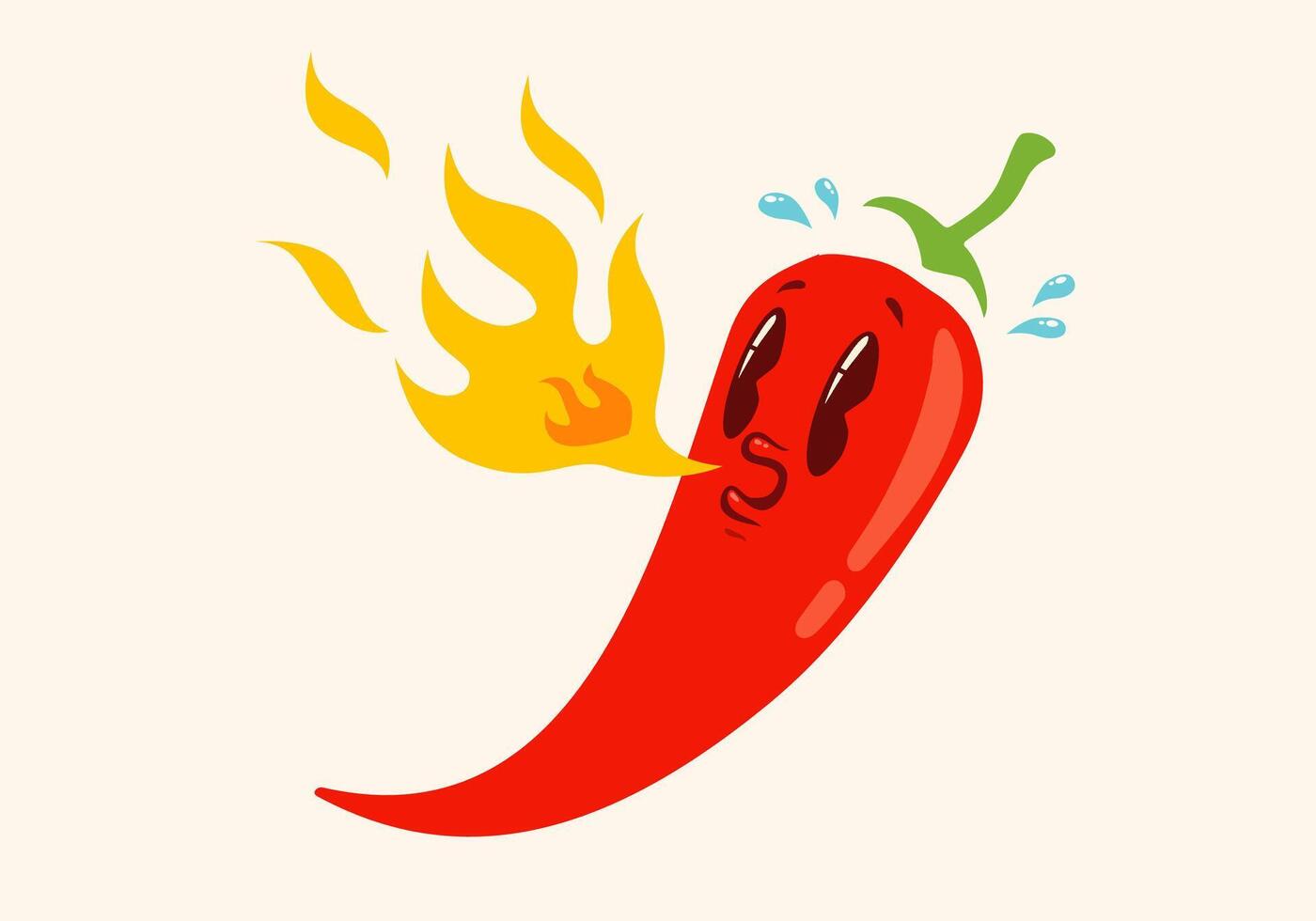 vector illustratie van een pittig Chili peper met vlam in retro stijl. tekenfilm rood Chili peper voor Mexicaans of Thais voedsel.