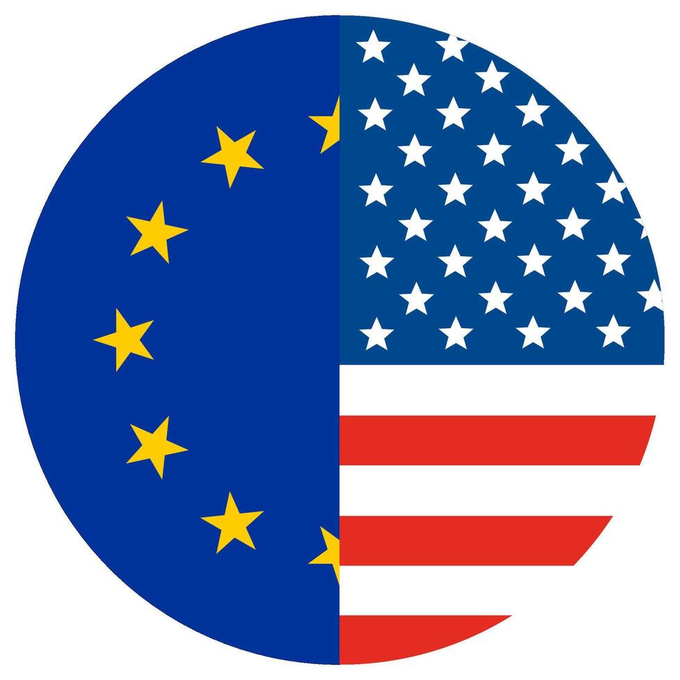 Verenigde Staten van Amerika vs EU. vlag van Verenigde staten van Amerika en de Europese unie in cirkel vorm vector