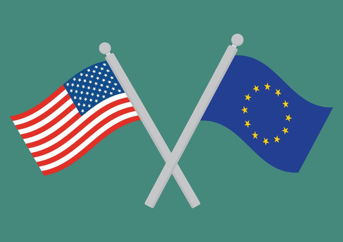 Verenigde Staten van Amerika vs EU. vlag van Verenigde staten van Amerika en de Europese unie Aan vlaggenmast vector