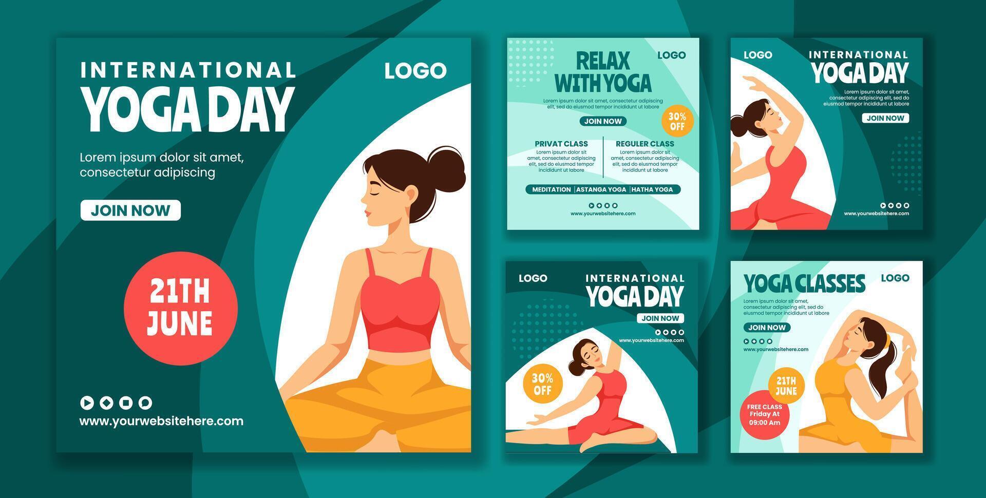 yoga dag sociaal media post vlak tekenfilm hand- getrokken Sjablonen achtergrond illustratie vector