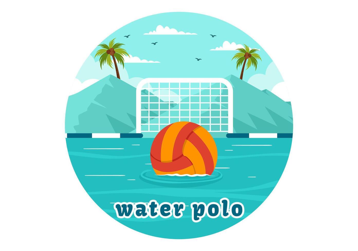 water polo sport vector illustratie met speler spelen naar Gooi de bal Aan de tegenstander doel in de zwemmen zwembad in vlak tekenfilm achtergrond