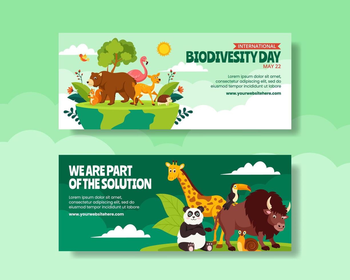 biodiversiteit dag horizontaal banier vlak tekenfilm hand- getrokken Sjablonen achtergrond illustratie vector