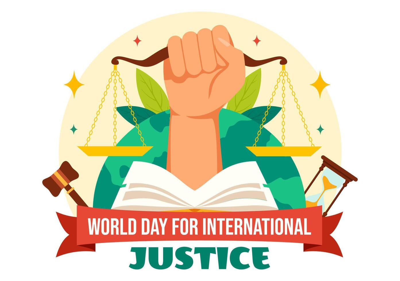 wereld dag van sociaal gerechtigheid vector illustratie met balans of hamer voor een alleen maar verhouding en onrecht bescherming in vlak tekenfilm achtergrond