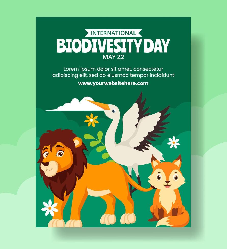 biodiversiteit dag verticaal poster vlak tekenfilm hand- getrokken Sjablonen achtergrond illustratie vector