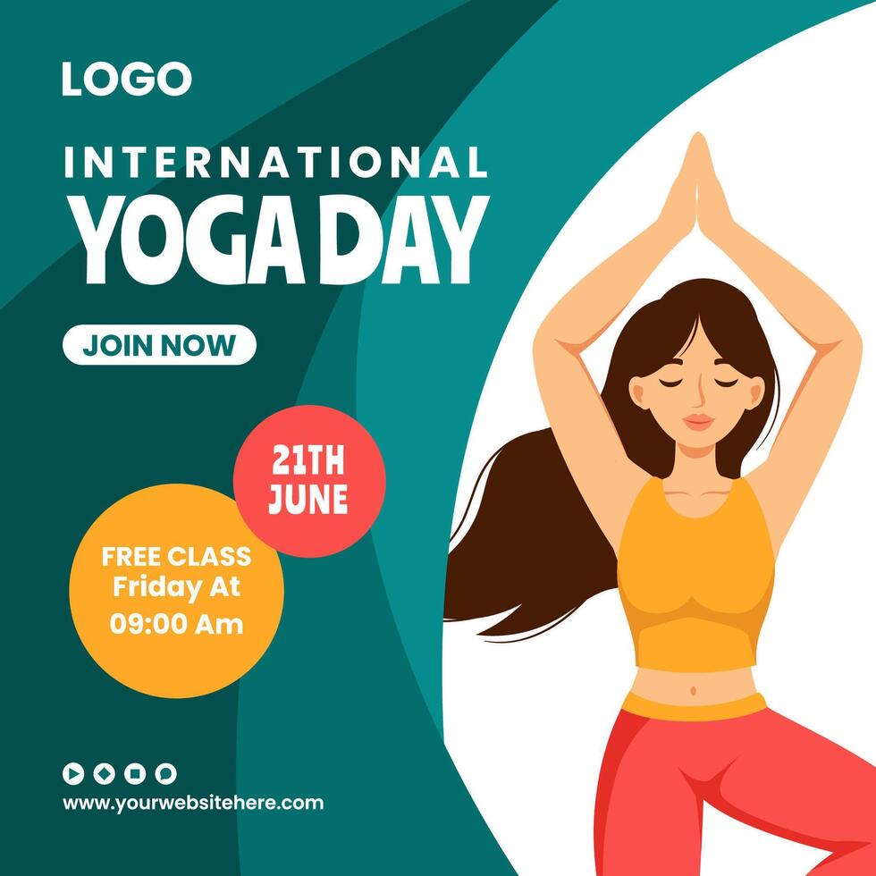 yoga dag sociaal media illustratie vlak tekenfilm hand- getrokken Sjablonen achtergrond vector