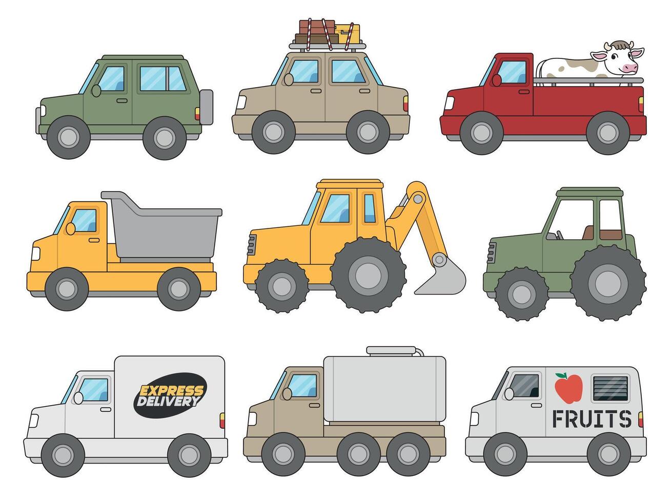 tekenfilm farn vervoer illustratie set. vector