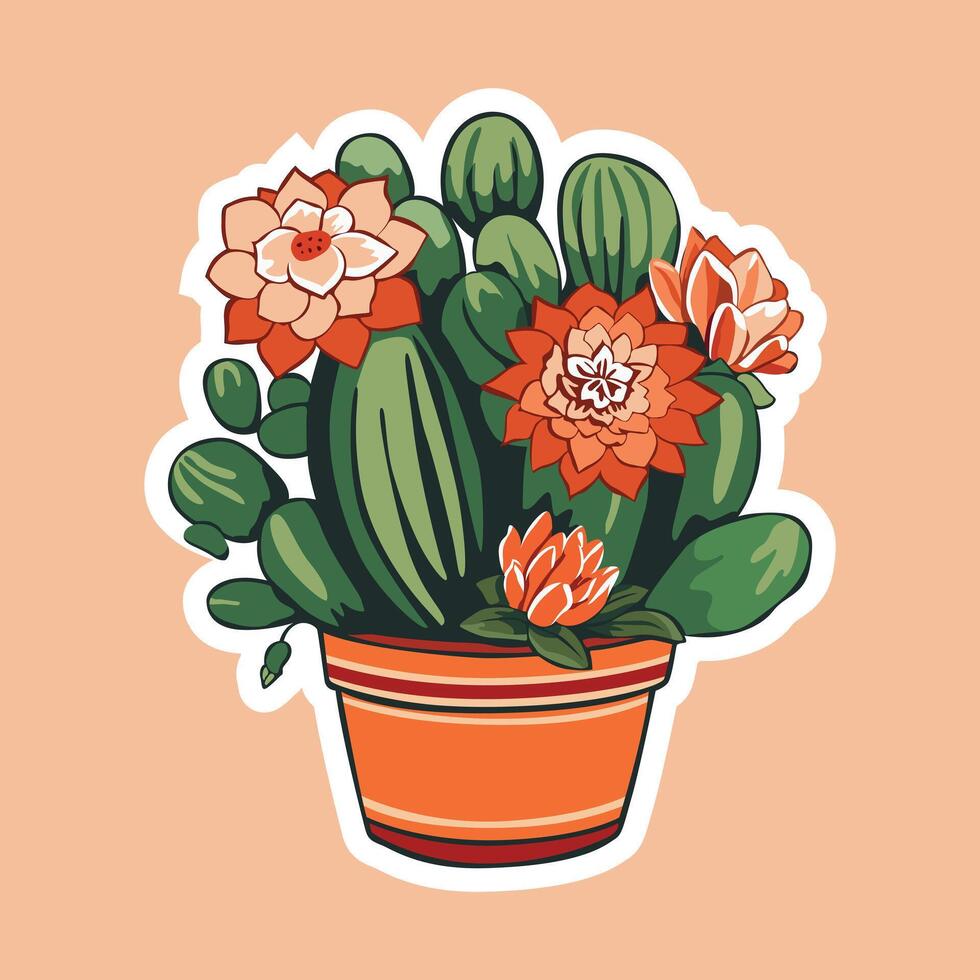 cactus bloeien. vector grafisch illustratie van cactus met bloemen in pot, vieren woestijn schoonheid en groei.