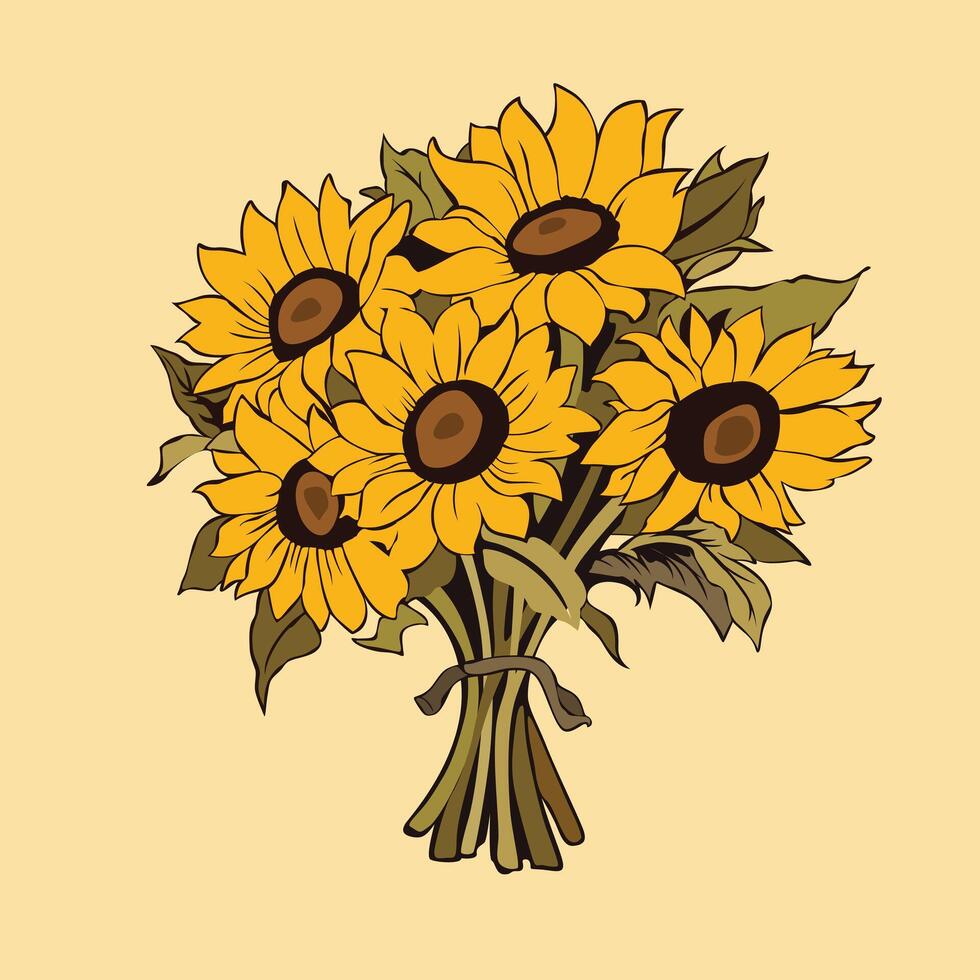 zonnebloem serenade. vector grafisch illustratie van een boeket met helder zonnebloemen, vastleggen de essence van vrolijk straling.