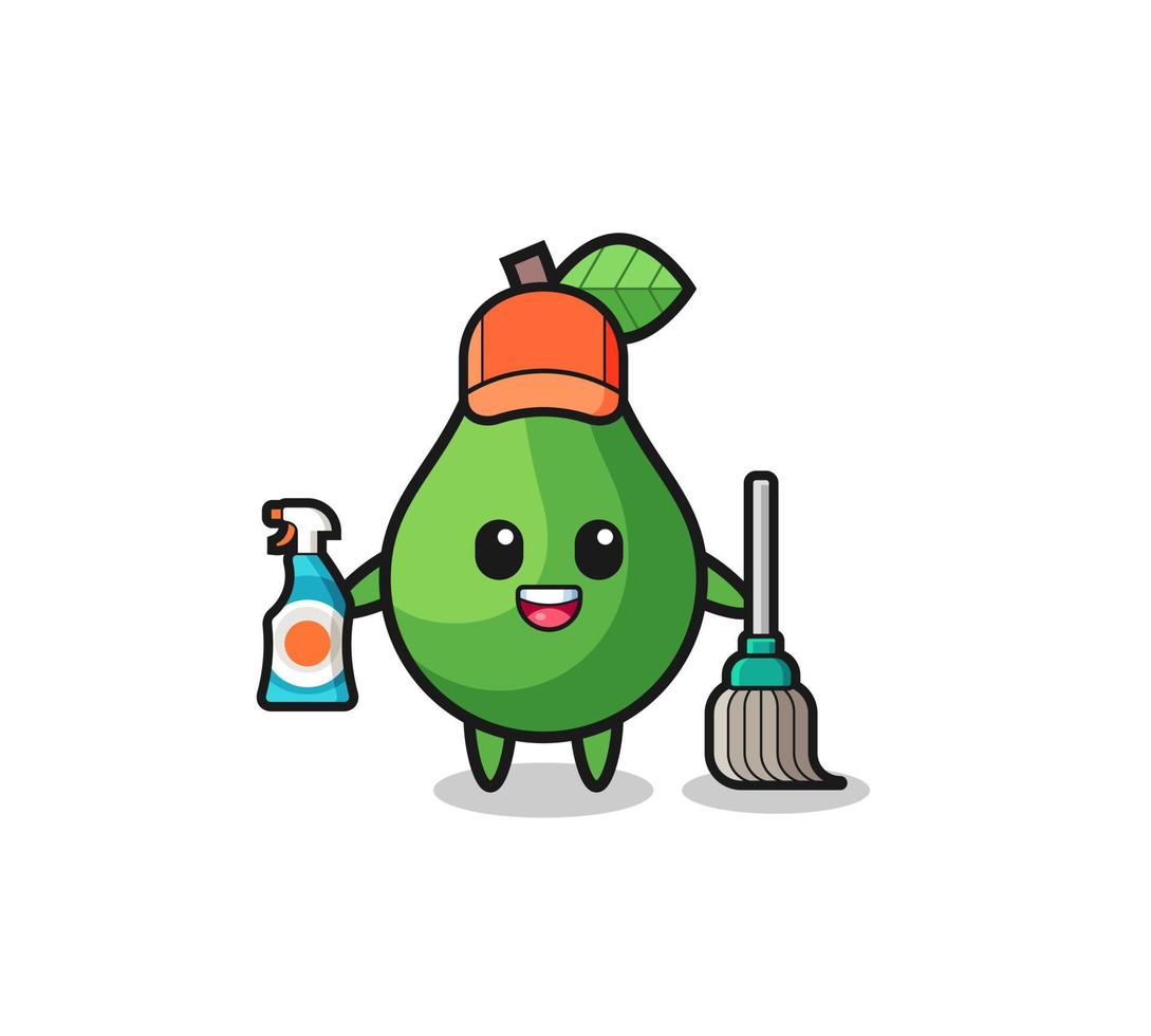 schattig avocado-personage als mascotte voor schoonmaakdiensten vector