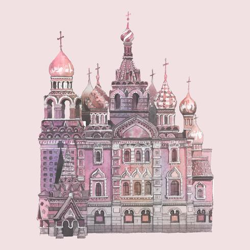 Saint Basil&#39;s Cathedral geschilderd door aquarel vector