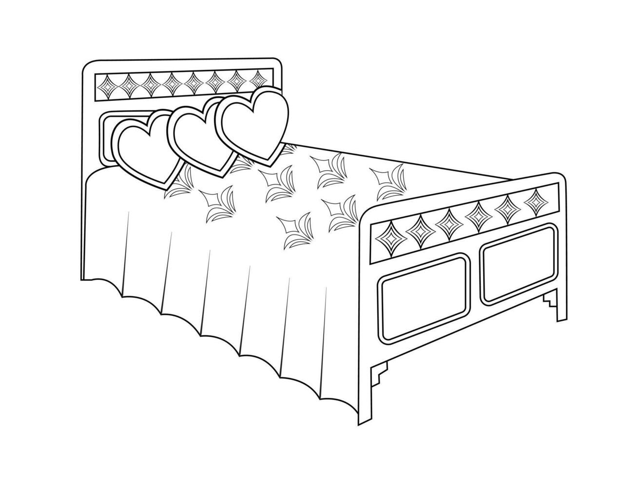 bed tekening icoon in vector. hand- getrokken bed icoon in vector. tekening bed illustratie, hedendaags slaapkamer interieur met modern gestoffeerd hoofdeinde, wit bed met een knus deken vector