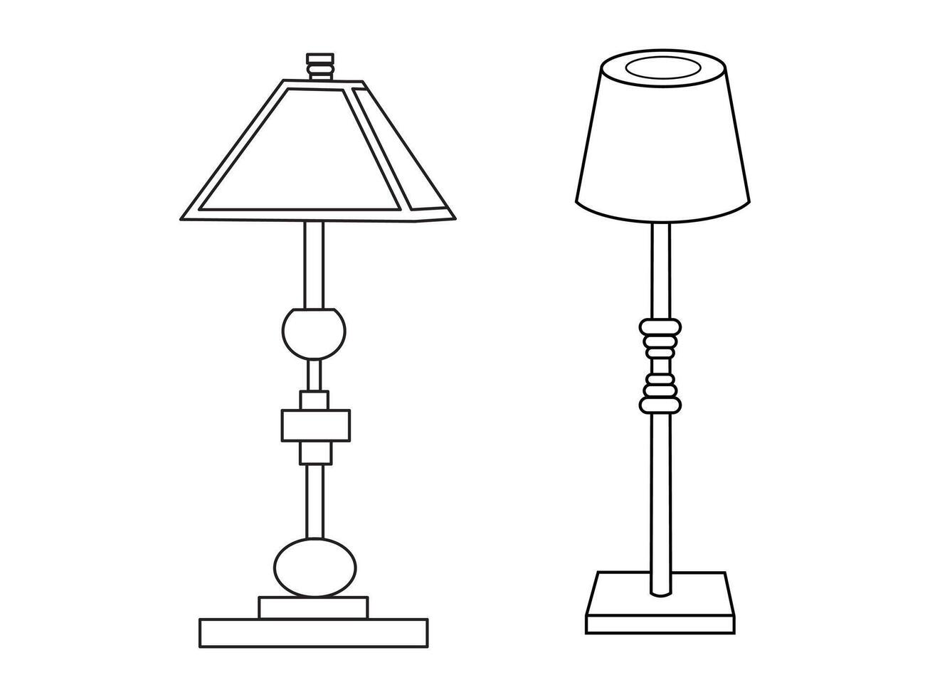 elegant lamp, modern lamp interieur in slaapkamer, elektrisch tafel, verdieping lampen, lampenkappen, verschillend interieur licht decor staand en hangen. vector