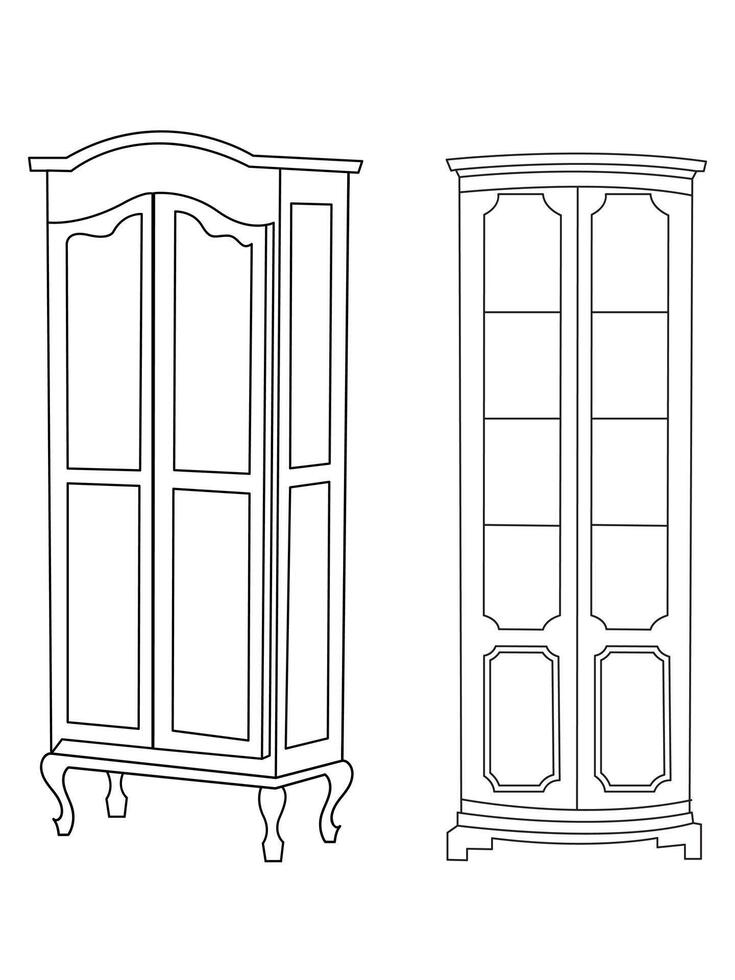 veilig Almirah vector illustratie, schappen met boeken, boekenplank achtergrond, vitrine schets illustraties en vectoren