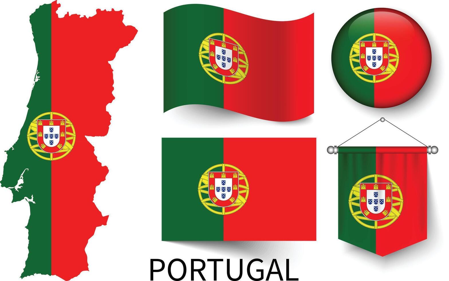 de divers patronen van de Portugal nationaal vlaggen en de kaart van Portugal borders vector