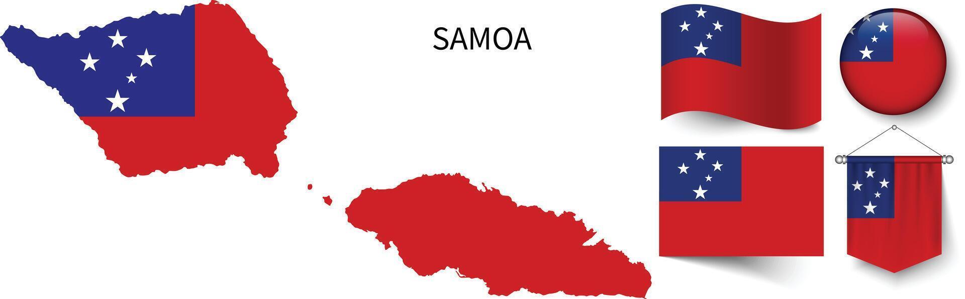 de divers patronen van de Samoa nationaal vlaggen en de kaart van Samoa's borders vector