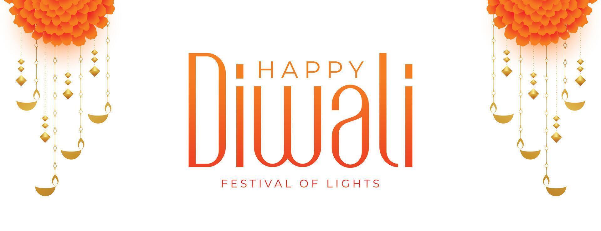 Indisch festival gelukkig diwali banier met bloemen ontwerp vector