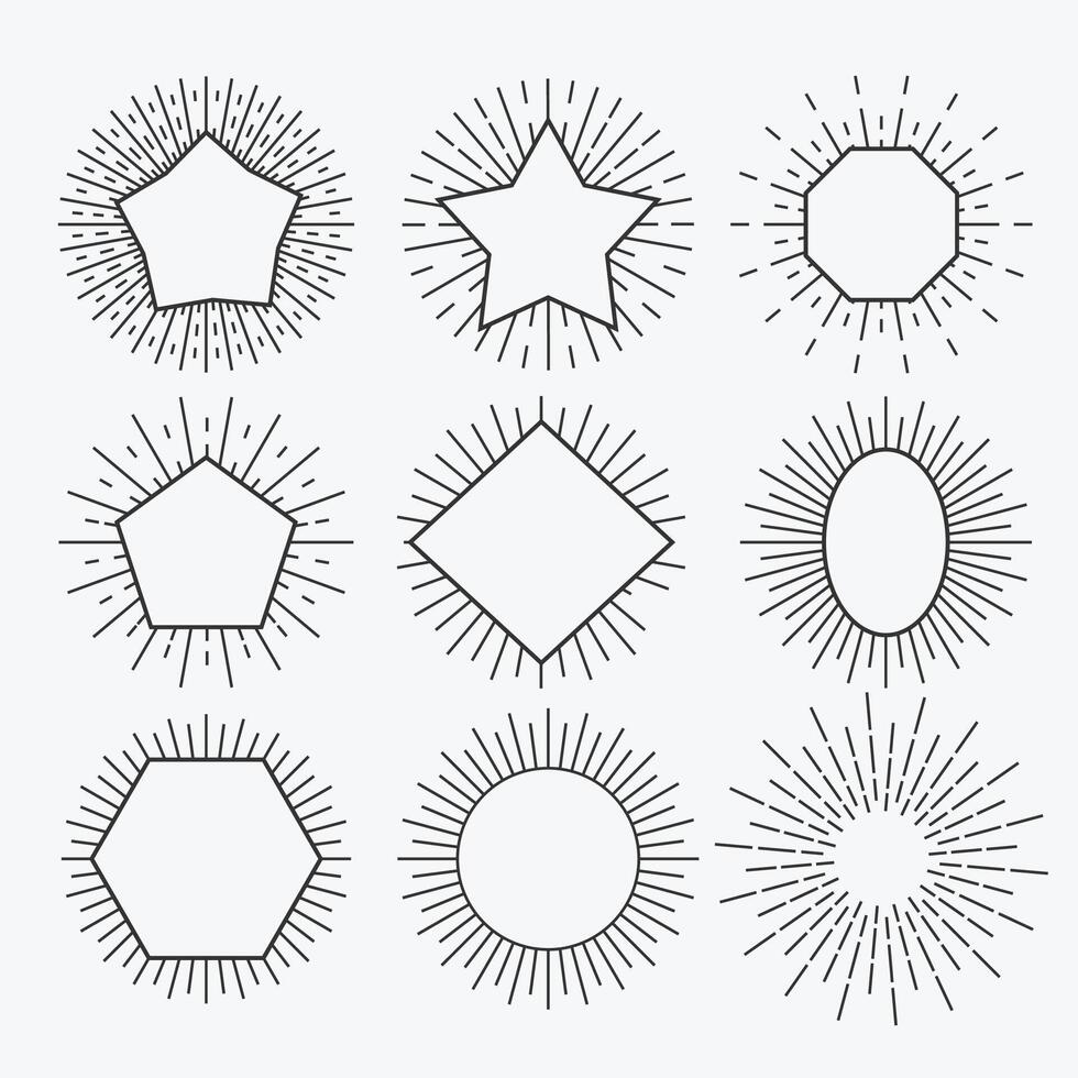 zonnestraal lijnen verzameling in meetkundig vormen stijl vector