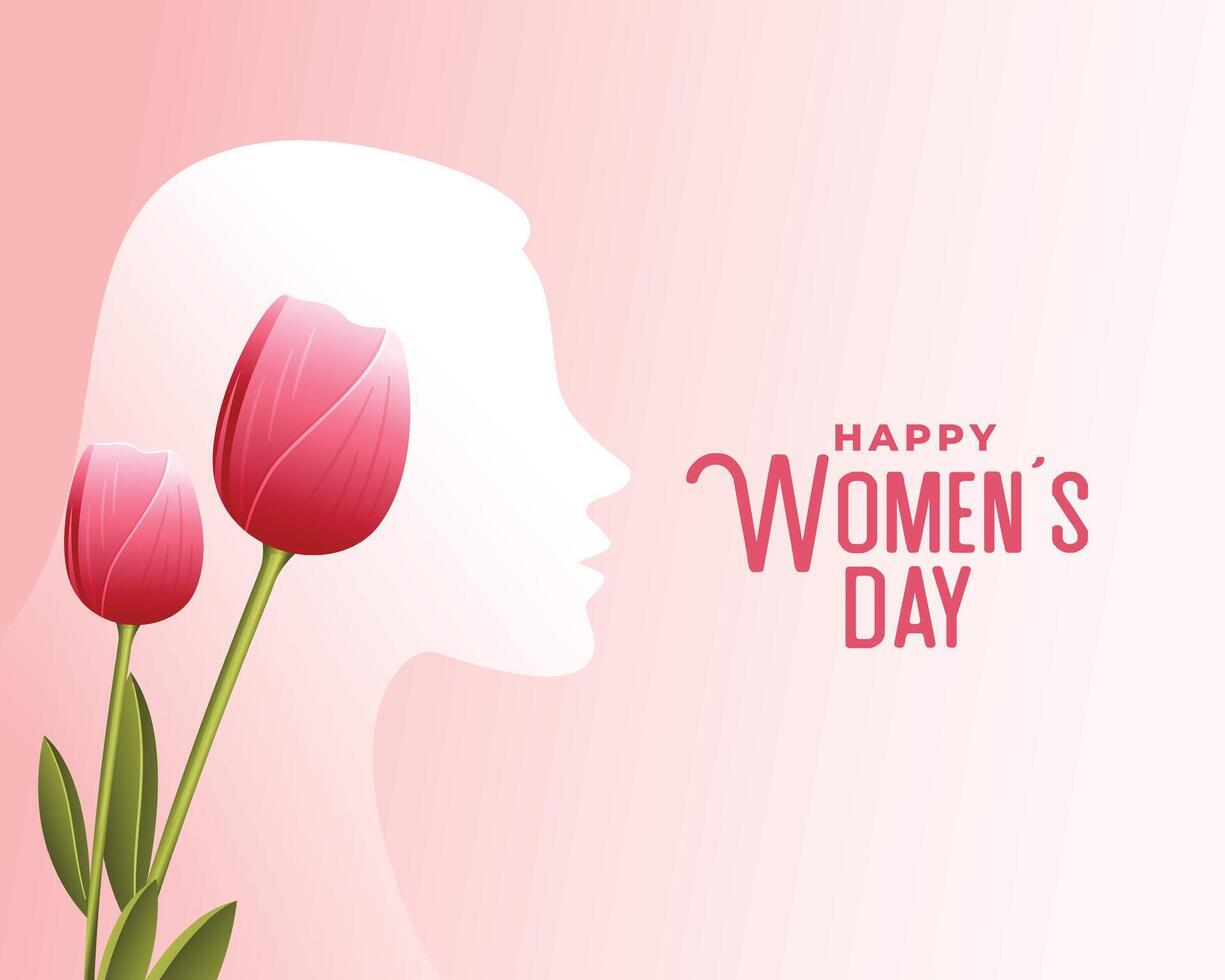 vrouwen dag wensen kaart met tulp bloem en vrouw gezicht vector