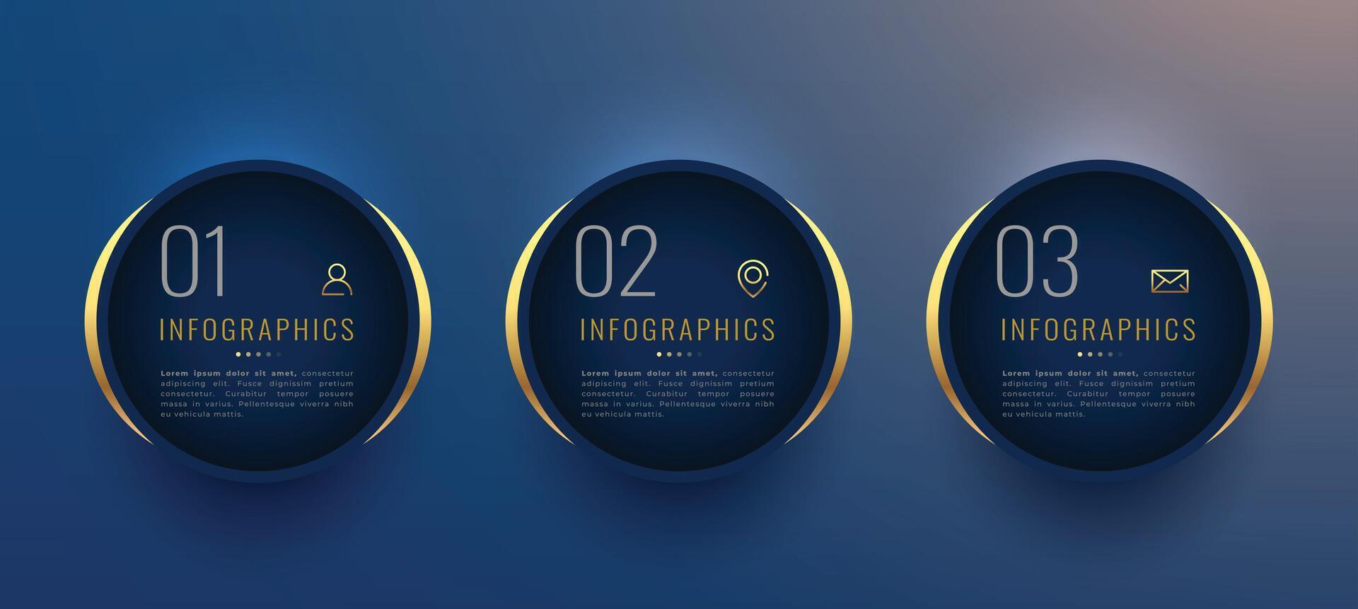 drie opties of stappen bedrijf infographic banier met goud effect vector