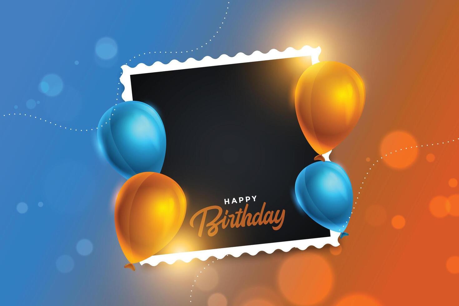 mooi hoor gelukkig verjaardag uitnodiging poster met blanco afbeelding kader ontwerp vector