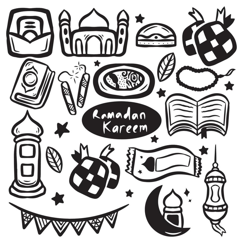 Ramadan kareen reeks doodles vector