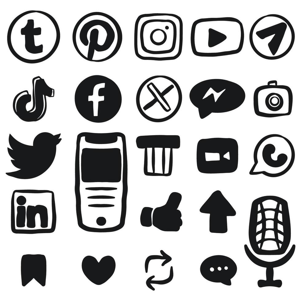 malang, Indonesië - februari 16e, 2024, hand- trek sociaal media logo en symbool vector