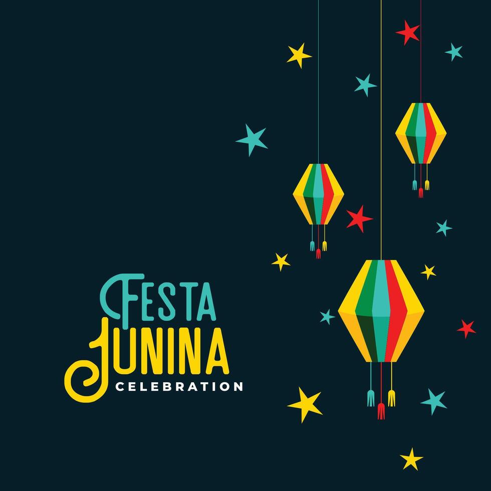 festa Junina viering kaart met lampen en sterren vector