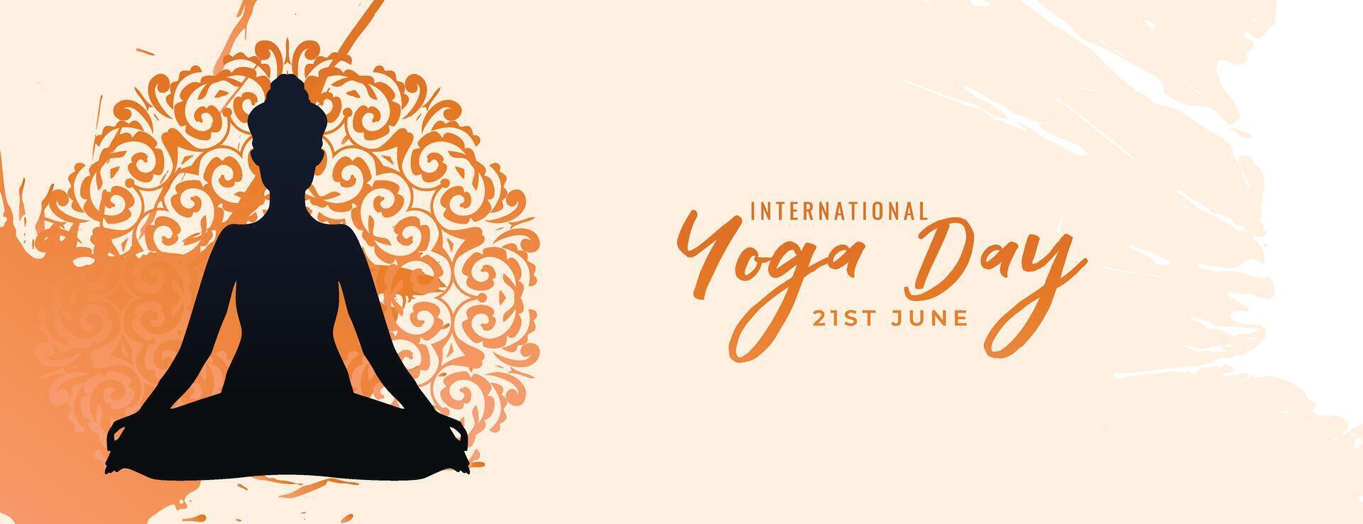 vieren 21e juni Internationale yoga dag grungy banier ontwerp vector