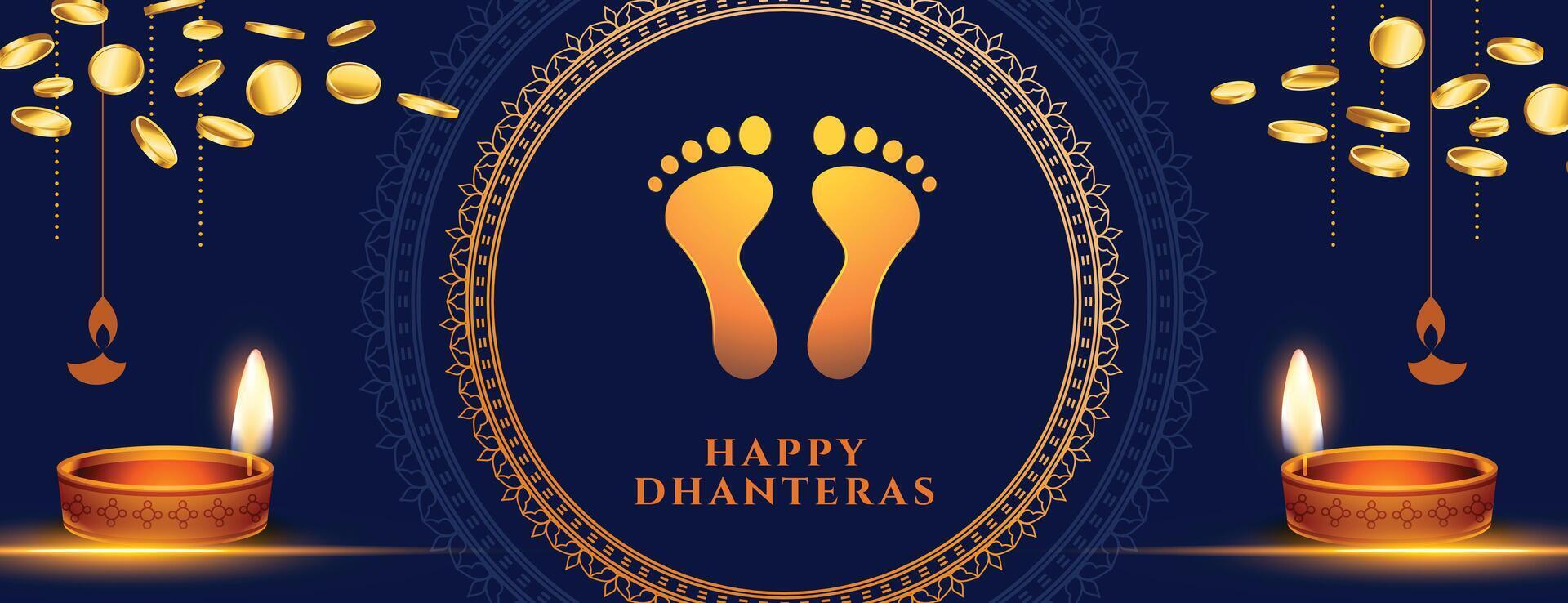 decoratief gelukkig dhanteras viering banier voor diwali tradities vector