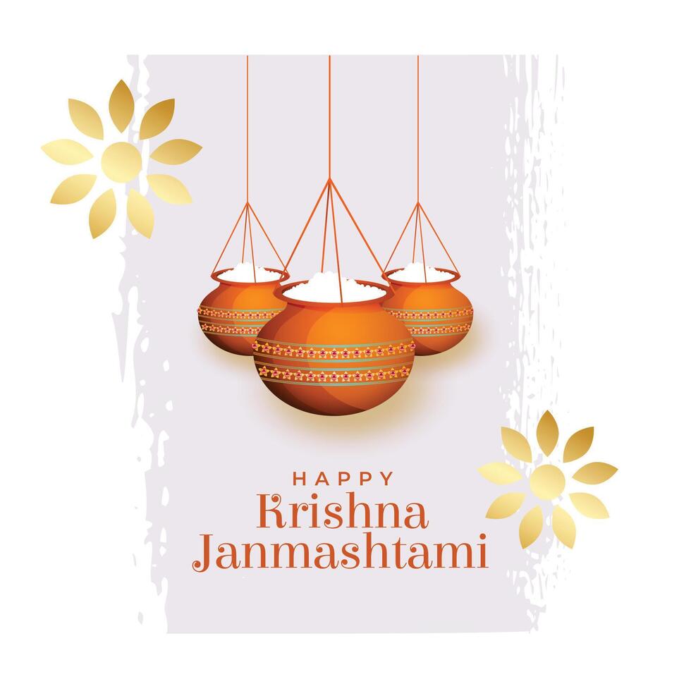 krishna janmashtami festival kaart met hangende Matki vector