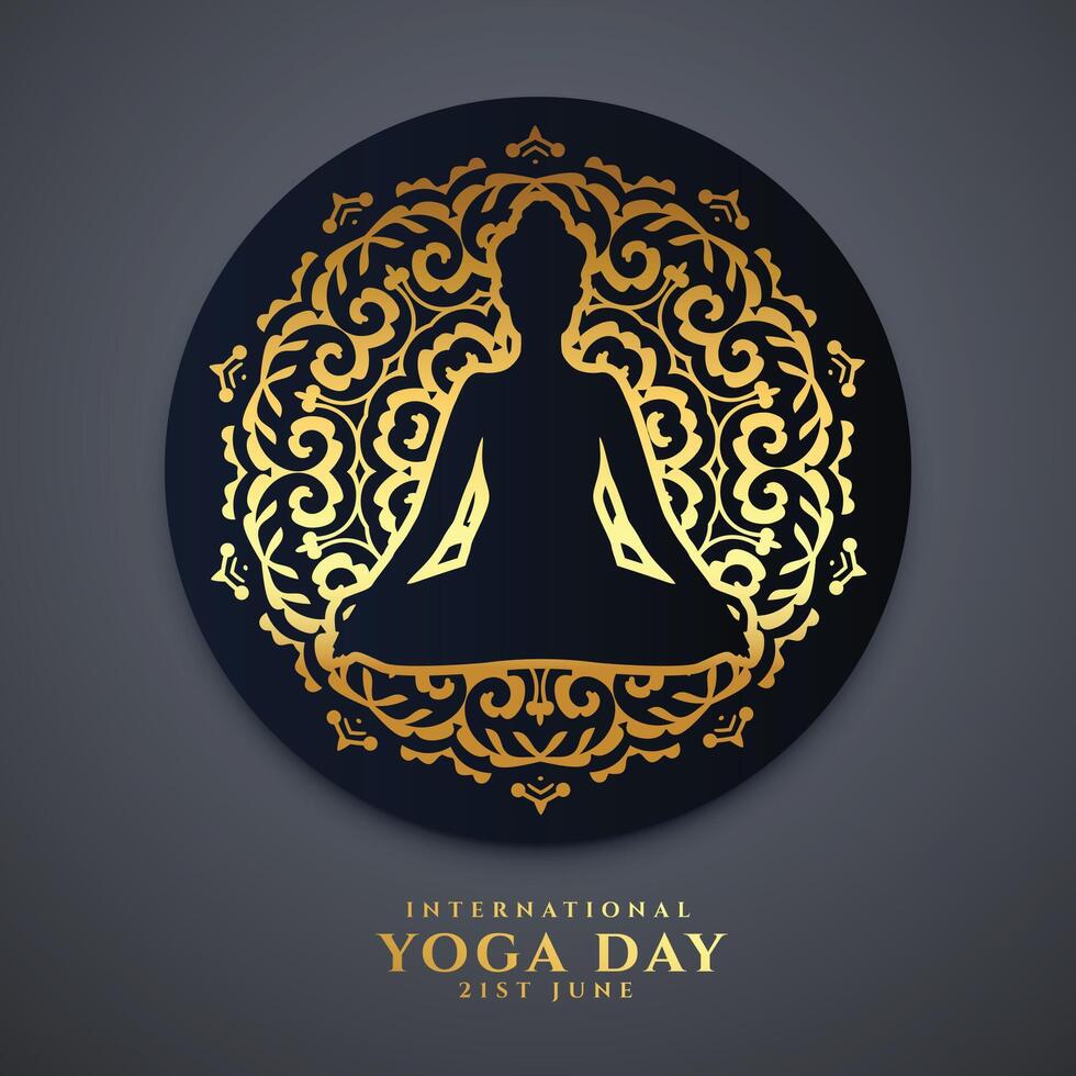 gelukkig Internationale yoga dag achtergrond met gouden tintje vector
