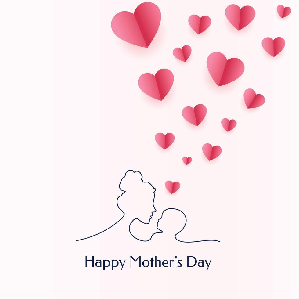 gelukkig moeder dag viering kaart met mam en kind en drijvend harten vector