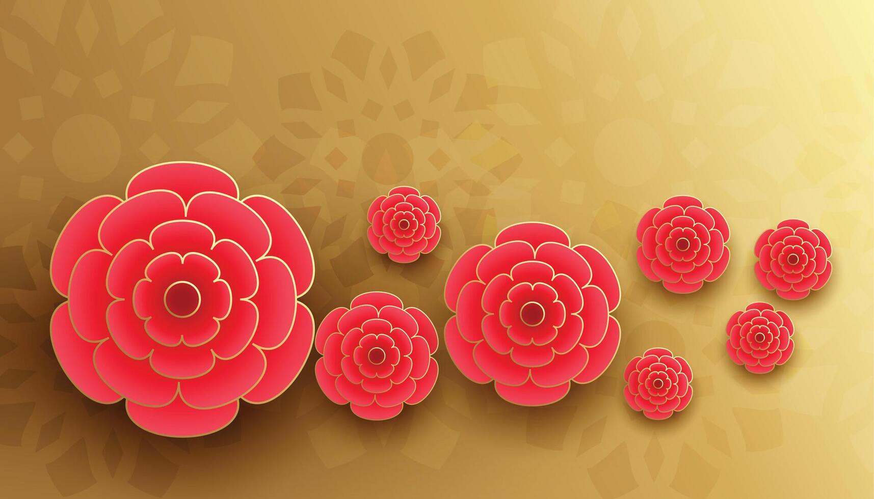 gouden abckground met rood 3d bloemen decoratie vector