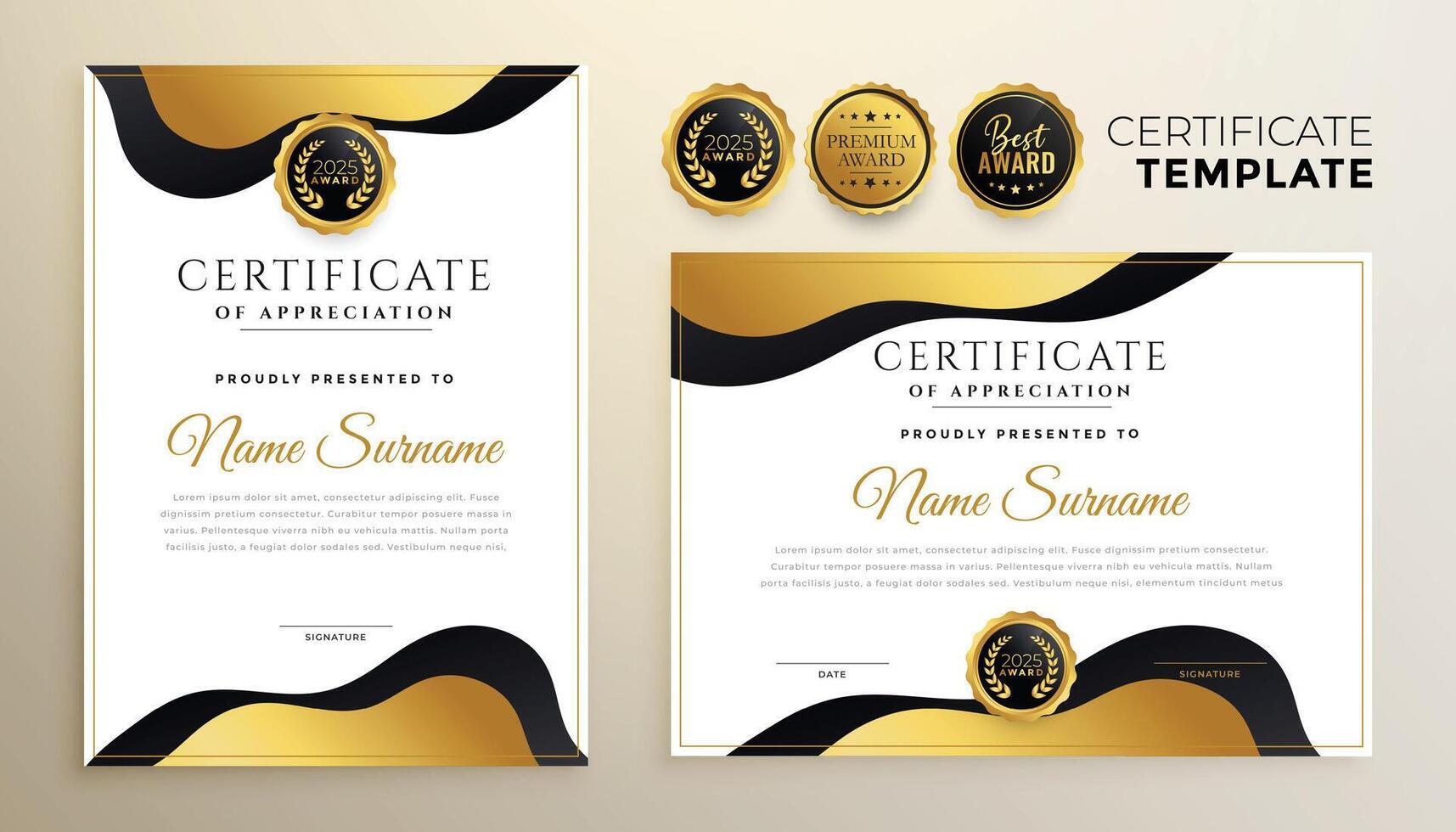 modern reeks van gouden certificaat multipurpose sjabloon vector