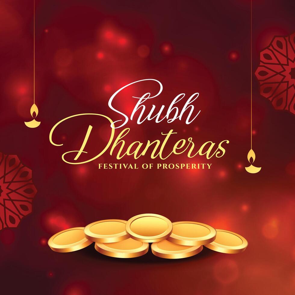 traditioneel en glimmend shubh dhanteras wensen kaart vieren festival van welvaart vector