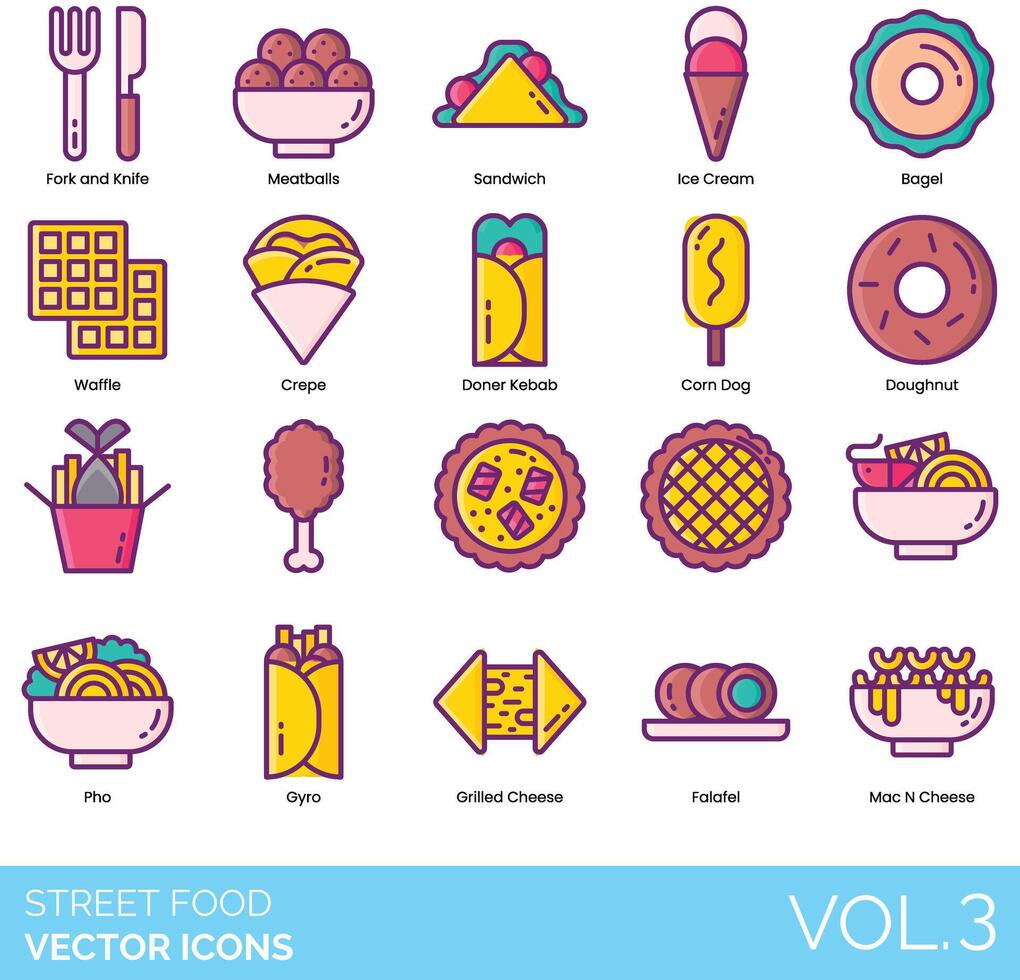straat voedsel pictogrammen vector