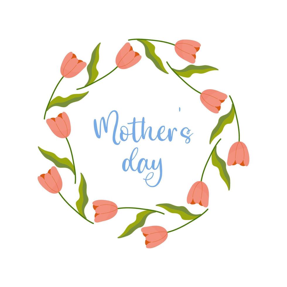 moeders dag, tekst met bloemen kader Aan wit achtergrond, voor kaart ontwerp, Gefeliciteerd vector