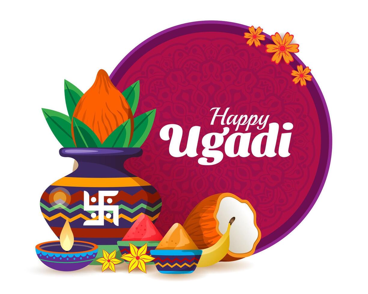 gelukkig ugadi festival viering groet achtergrond vector