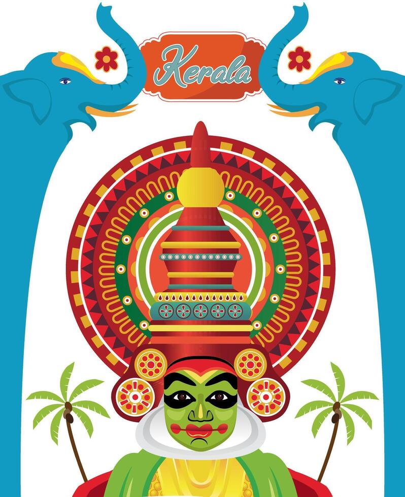 kerala ontwerp, Kathakali gezicht en olifant vector