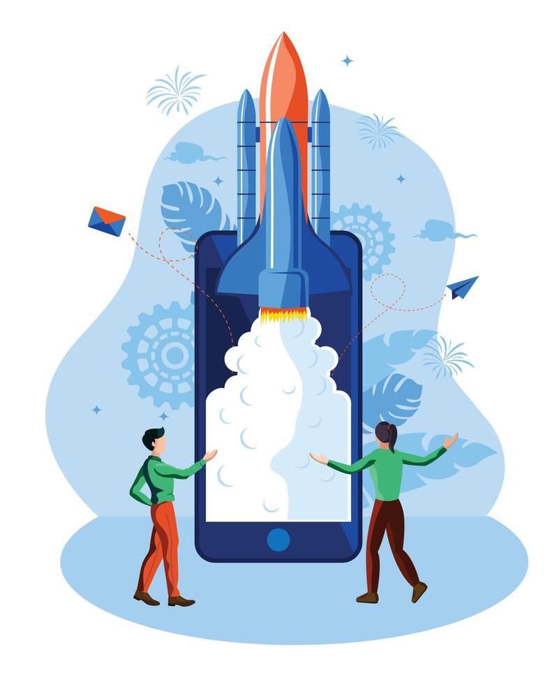 begin omhoog concept. app, toepassing lancering vector illustratie