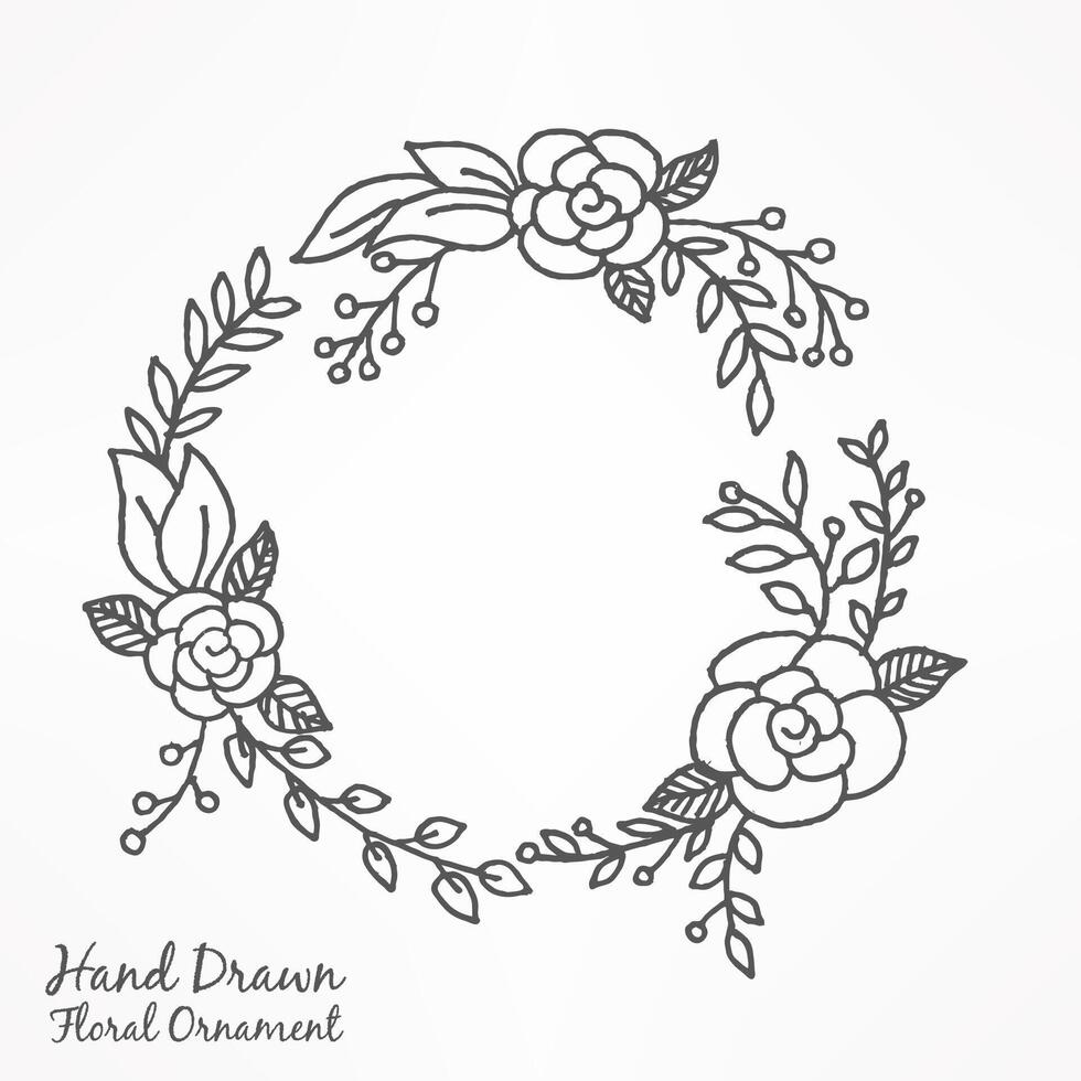 hand- getrokken bloemen ronde kader. bloemen krans met bladeren en bloem, vector illustratie