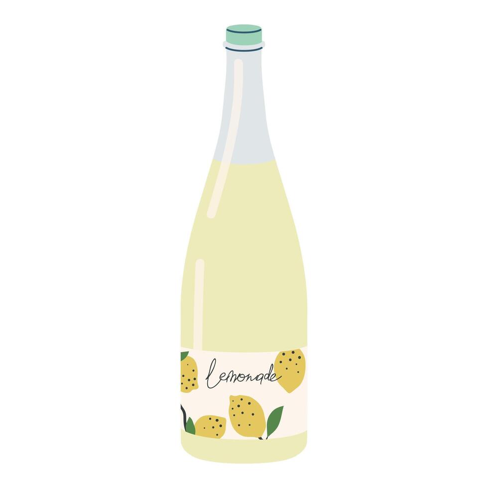 limonade glas fles. verkoudheid zomer drankje, limonade, verfrissing met citroen smaak, citroenachtig Frisdrank drank. biologisch koeling koolzuurhoudend fruitig water. vlak vector illustratie geïsoleerd Aan wit achtergrond.